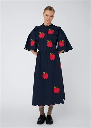 Embroidered cotton midi kjole Navy Stella Nova 